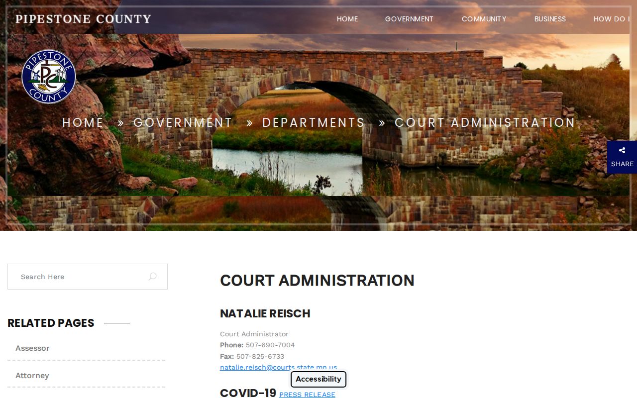 Pipestone County municipal warrant records court administration contact block