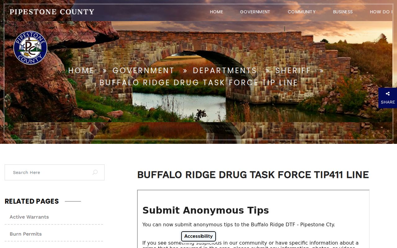Pipestone County most wanted tip routing through the Buffalo Ridge task force page