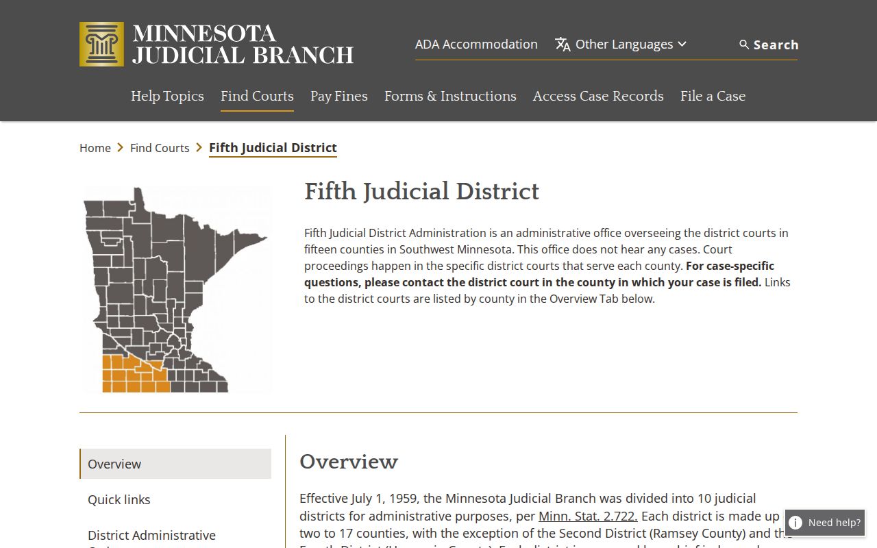 Pipestone County warrant records court structure in the Fifth Judicial District