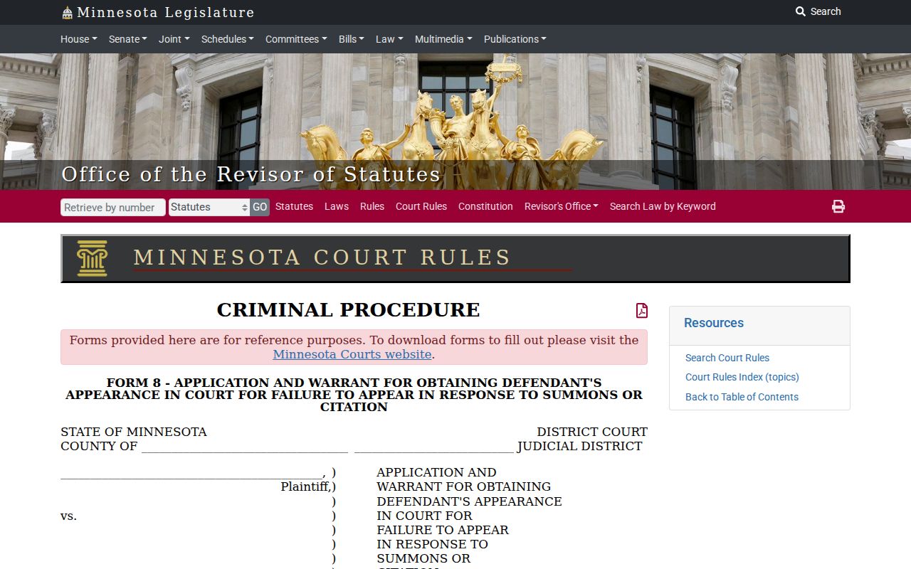 Pipestone County bench warrant records model appearance warrant form