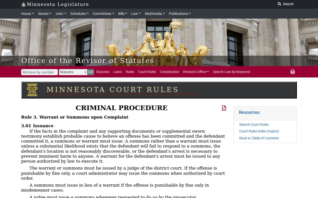 Pipestone County bench warrant records criminal rule on warrant and summons
