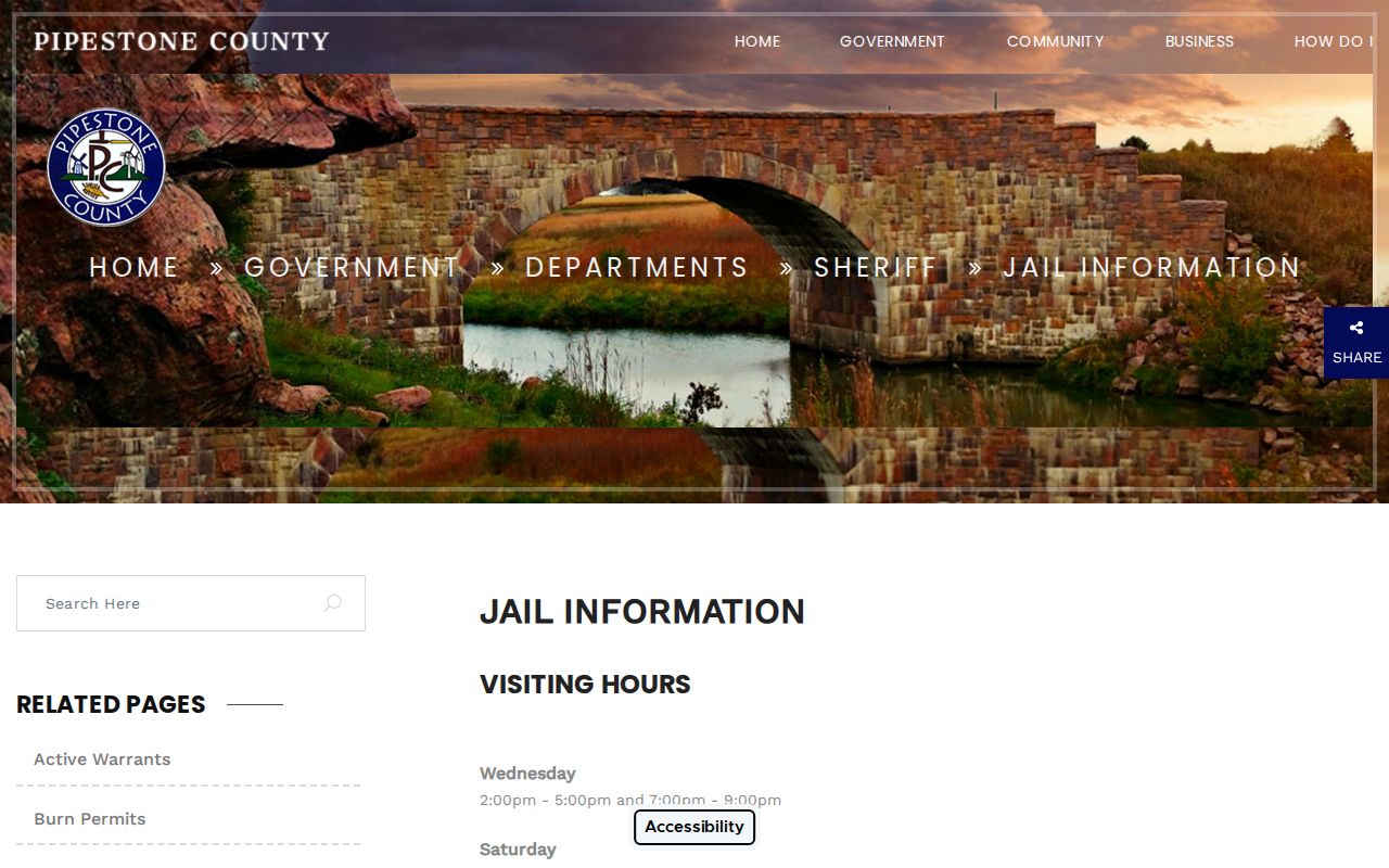 Pipestone County warrant records jail visiting and mail rules